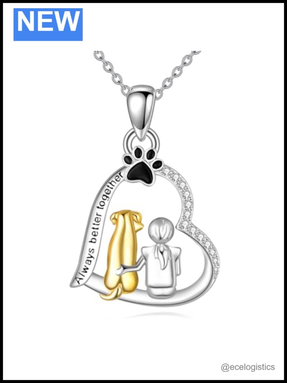 925 Sterling Silver Heart Dog Pendant Necklace